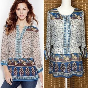 Lucky Brand Savannah Gypsy Peasant Blouse Sz M EUC